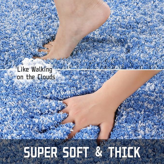 Yimobra Bathroom Rugs Non Slip Washable 36x24, Ultra Soft and Water Absorbent Bath Mats, Plush Fluffy Shower Mat Outside, Luxury Microfiber Thick Matts for Bathroom Floor/Tub, Blue and White - ModernBath