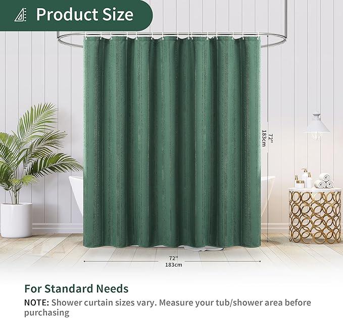 Lameirose Dark Green Shower Curtain Boho, Cotton Blend Waffle Shower Curtain Textured, Fabric Shower Curtains for Bathroom, Hotel, 72 x 72 - ModernBath