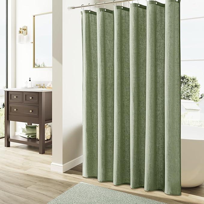 Naturoom Extra Long Linen Shower Curtain, 72x84 Inch Long Neutral Fabric Country Cottage Spring Themed Bathroom Decor, Large Weighted Water Repellent Cloth Shower Curtains for Bathroom, Sage Green - ModernBath