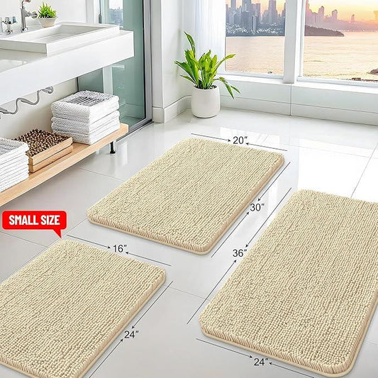 Arotive Bathroom Rugs 59x24, Extra Soft Absorbent Shaggy Chenille Bath Rugs, Machine Washable Rubber Backing Non-Slip Bath Mats for Bathroom Floor Tub and Shower, Home Decor Accessories, Beige - ModernBath
