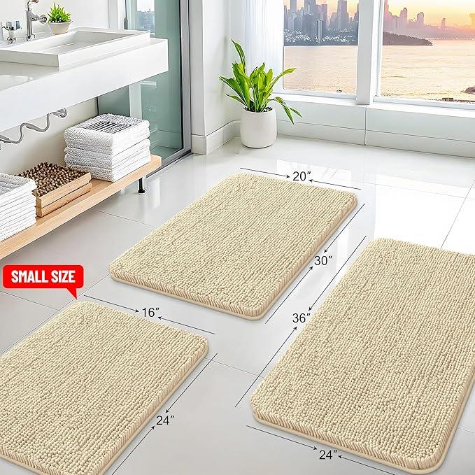Arotive Bathroom Toilet Rugs U Shaped 24x20, Extra Soft Absorbent Shaggy Chenille Contour Bath Rugs for Toilet, Machine Washable Non-Slip Contoured Bath Mats, Beige - ModernBath