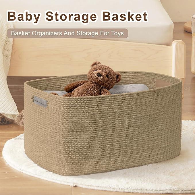 86L Large Wicker Laundry Basket for Living Room Storage,Boho Woven Cotton Rope Baskets for Kids Toy,Gifts,Square Blanket Hamper for Bedroom Dirty Clothes,Jute - ModernBath