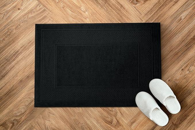 Avalon Towels Black Bath Mat - 100% Cotton Set of 2 Absorbent Bathmat - Bathroom Mats Quick Dry Bath Mats for Bathrooms (22x34 Inches) - ModernBath