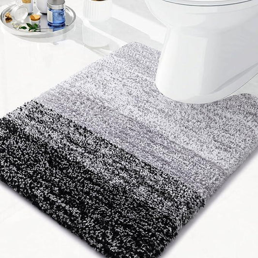 Arotive Microfiber Bathroom Rugs, Shaggy Soft and Absorbent Contour Toilet Rugs, Non-Slip, Thick Plush Machine Washable Dry Bath Mats for Toilet Base, 24x20, Black, U-Shape - ModernBath