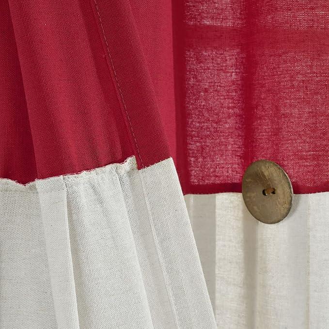 Lush Decor Linen Button Shower Curtain, 72" W x 72" L, Red & Off White - Red Bathroom Curtain - Fabric Shower Curtains - Farmhouse Bathroom Decor - ModernBath