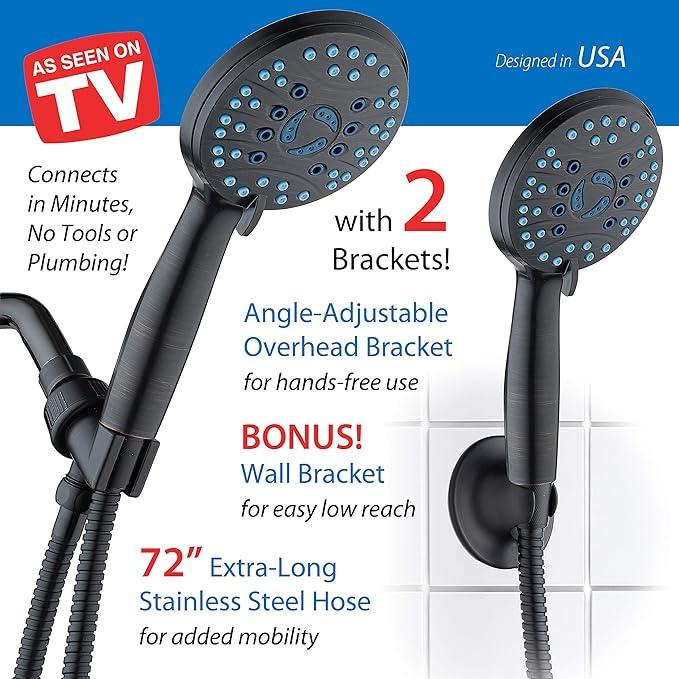 Hotel Spa AquaCare High Pressure 8-mode Handheld Shower Head, Anti-clog Nozzles - Built-in Power Wash to Clean Tub, Tile & Pets, Extra Long 6 ft. Stainless Steel Hose, Wall & Overhead Brackets - ModernBath