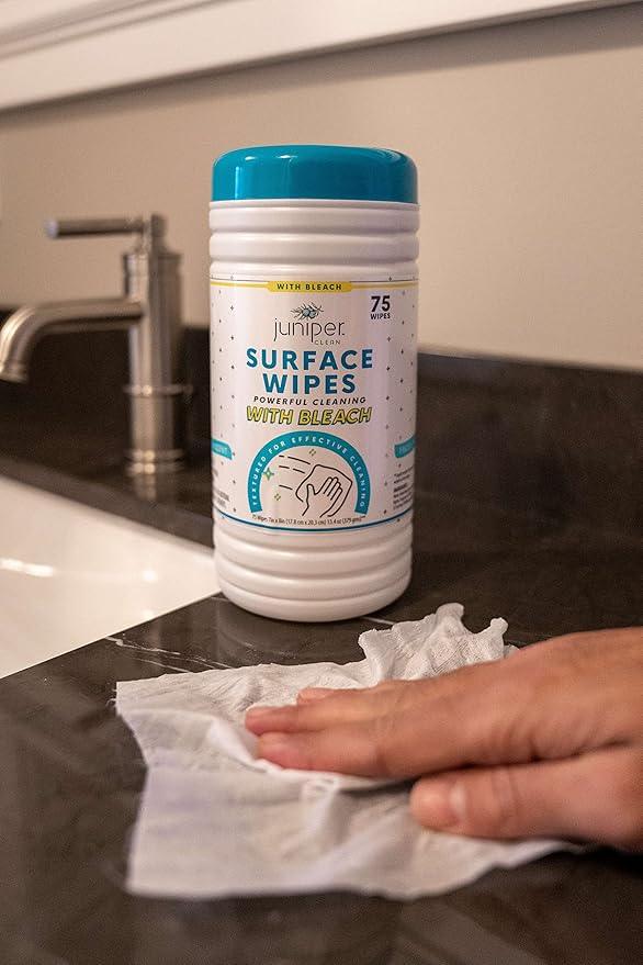 Juniper CLEAN 6 Pack Surface Cleaning Wipes with Bleach, All-Purpose Cleaner for Bathroom, Kitchen, Office, 450 Count Canister, Fresh Scent, 7.5" x 7" Sheet, Lint Free & Durable - ModernBath
