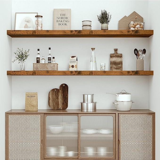 Vivelove 55 inches Long Floating Shelves for Wall, Extra Deeper & Thicker Storage Shelf for Living Room, Kitchen, Farmhouse,Wall Shelves with Invisible Brackets,Set of 1, Rustic Brown - ModernBath