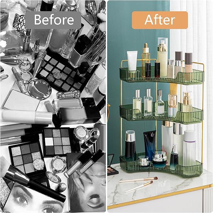 Weidace Corner Bathroom Counter Organizer Bathroom Countertop Shelf Makeup Organizer for Vanity Perfume Tray for Corner Storage (3 Tiers, Green) - ModernBath