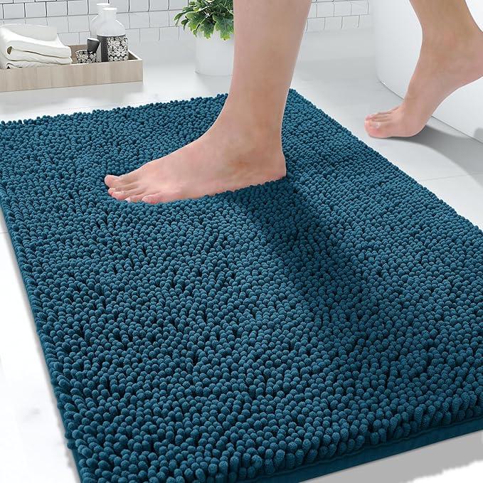 Yimobra Washable Bathroom Rugs, Super Soft & Absorbent Chenille Bath Mat for Floor & Carpet, Quick Dry Non Slip Bath Mat for Tub Shower, 32"x20",Peacock Blue - ModernBath