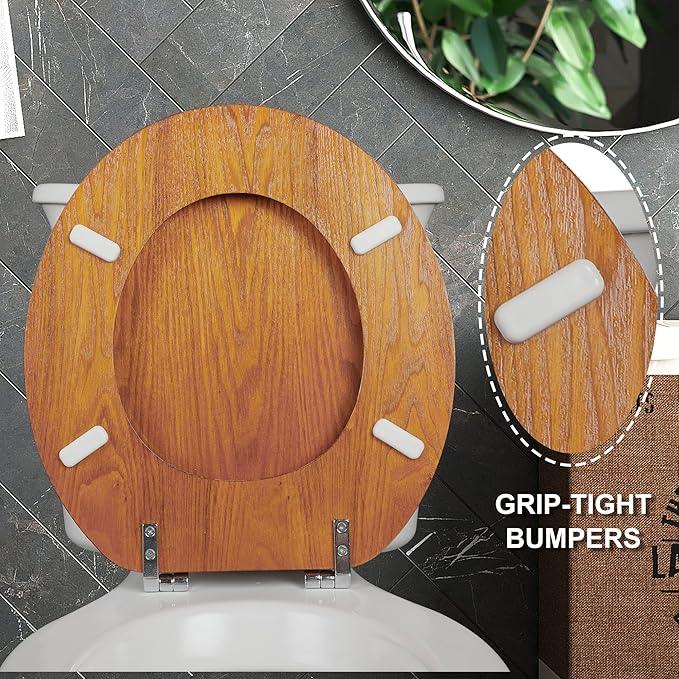 Angel Shield Durable Wood Veneer Natural Toilet Seat Metal Hinged Easy Clean Anti-scratch American Standard(Round,Wood Color) - ModernBath
