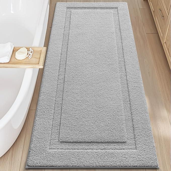 LUMI Extra Large Ultra Soft Bathroom Rugs Non Slip with Rubber Backing, Absorbent Washable Bath Mat Quick Dry, Upgraded Premium Microfiber Plush Carpet for Bathtub and Shower Floor, Grey, 24x60 - ModernBath