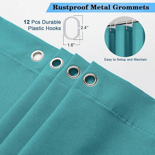 OVZME Zora Solid Turquoise Shower Curtain for Bathroom, Fabric Shower Curtain- Soft Cloth & Hotel Spa Quality, Water Repellent, Machine Washable Shower Curtain Set with 12 Hooks, Grommet Top, 72Wx72L - ModernBath