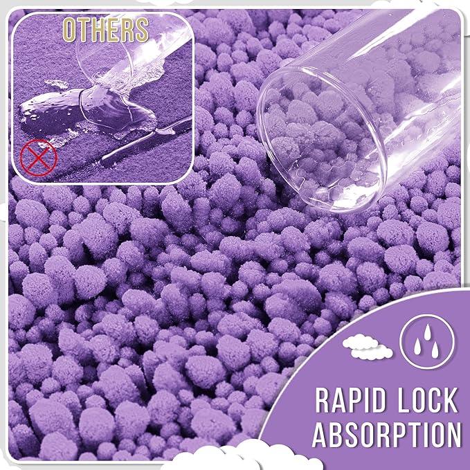 Yimobra Bathroom Rugs Non Slip Washable - Ultra Soft Absorbent Chenille Bath Mat, Quick Dry Shaggy Floor Carpet for Tub Shower, Lavender Home Decor Accessories, 24x17 Inch - ModernBath