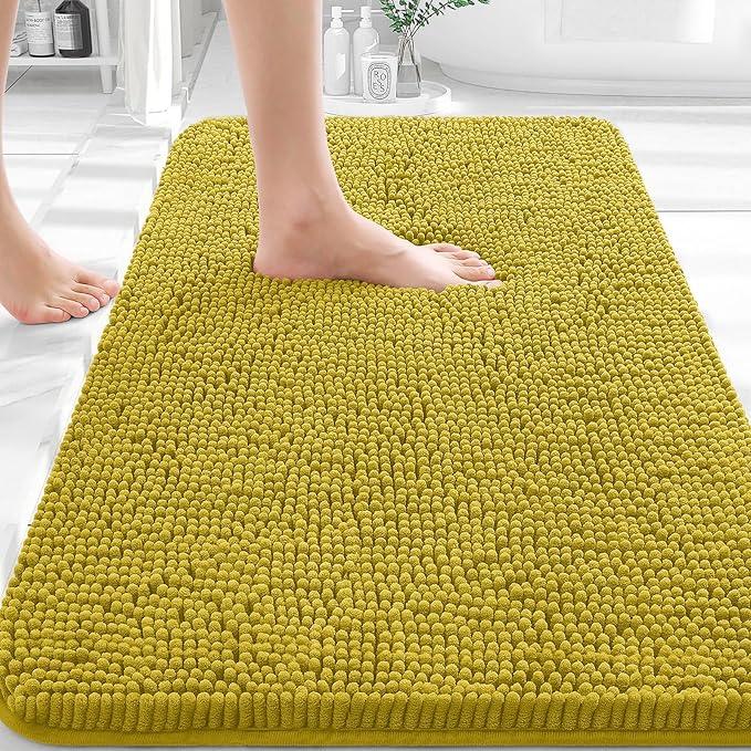 OLANLY Bathroom Rugs 30x20, Extra Soft Absorbent Chenille Bath Rugs, Rubber Backing Quick Dry, Machine Washable Bath Mats for Bathroom Floor, Tub and Shower, Home Decor Accessories, Deep Mustard - ModernBath