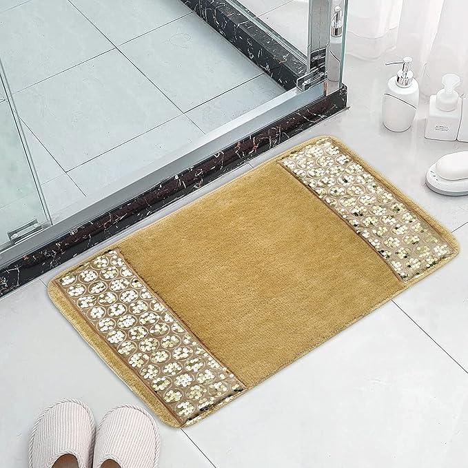 Zahari Home Sinatra Modern Bathroom Rug Classic Luxury Bath Rug Contemporary Decor Champagne Gold Bath Mat for Shower Unique Design Stylish Bathroom Rug Bath Shower Tub Décor - ModernBath