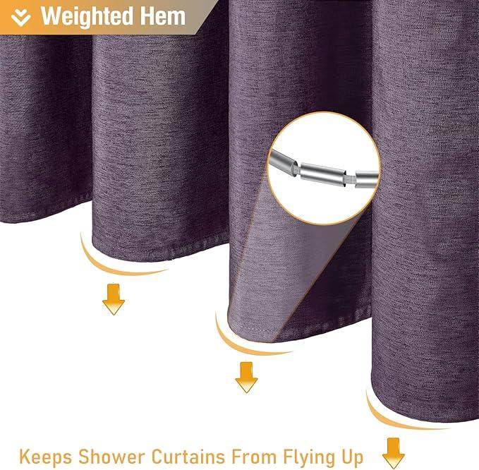 BTTN Purple Shower Curtain - Linen Textured Heavy Duty Waterproof Cloth Shower Curtain Set with 12 Plastic Hooks, Hotel Spa Luxury Simple Decorative Thick Fabric Shower Curtains for Bathroom - 72x72 - ModernBath