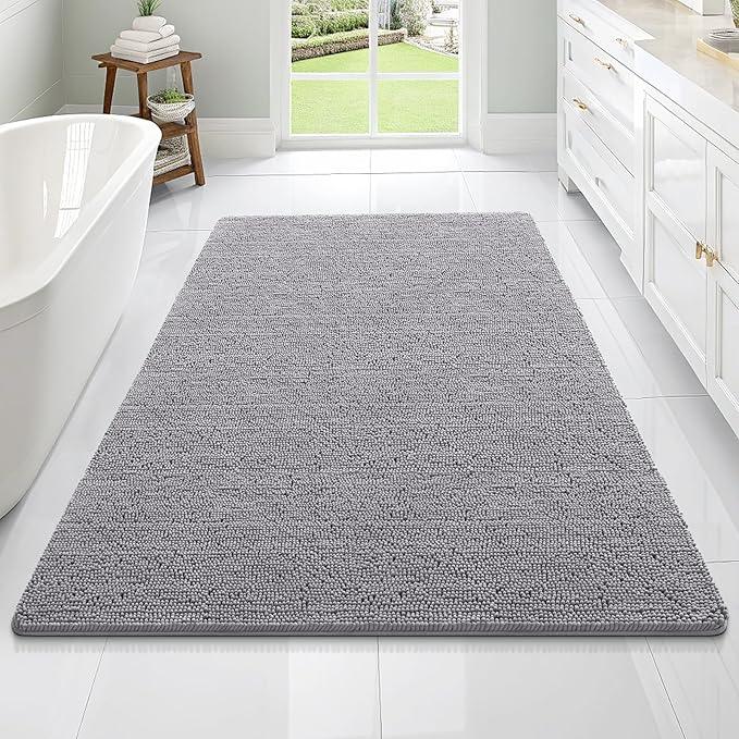 OLANLY Bathroom Rugs 70x46, Extra Soft Absorbent Chenille Bath Rugs, Rubber Backing Quick Dry, Machine Washable Bath Mats for Bathroom Floor, Tub and Shower, Home Decor Accessories, Grey - ModernBath