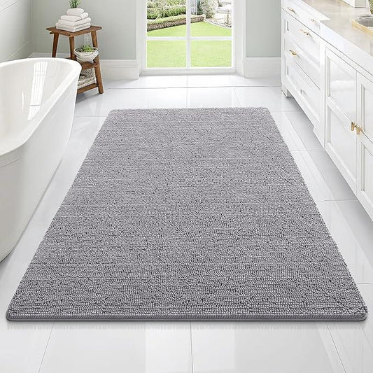 OLANLY Bathroom Rugs 70x46, Extra Soft Absorbent Chenille Bath Rugs, Rubber Backing Quick Dry, Machine Washable Bath Mats for Bathroom Floor, Tub and Shower, Home Decor Accessories, Grey - ModernBath