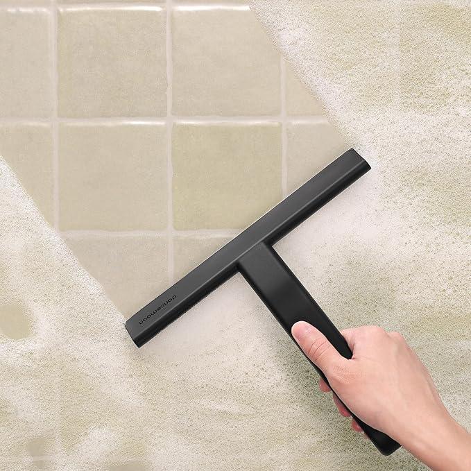 dancemoon JustHang Shower Squeegee for Glass Doors, All-One-Piece Silicone with Built-in Hook Design for Easy Hanging and Cleaning, 10 Inch Black - ModernBath