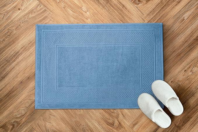 Avalon Towels Light Blue Bath Mat - 100% Cotton Set of 2 Absorbent Bathmat - Bathroom Mats Quick Dry Bath Mats for Bathrooms (22x34 Inches) - ModernBath