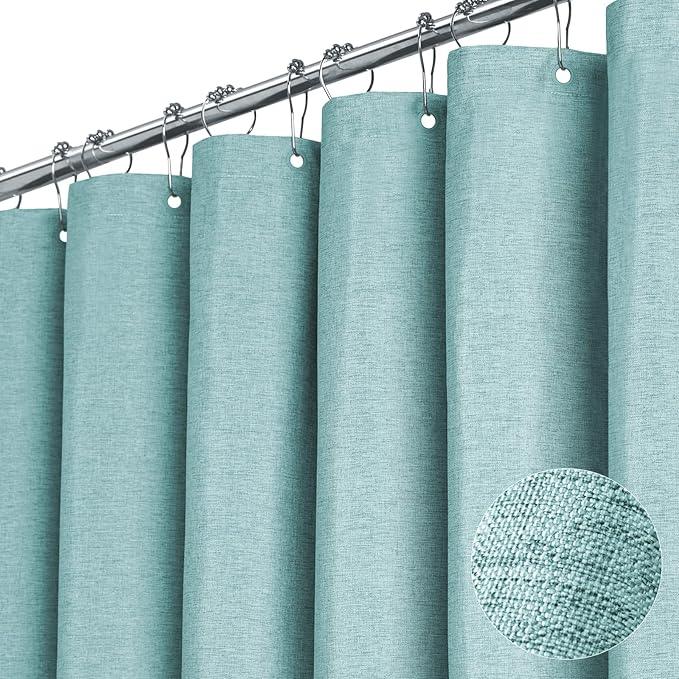 BTTN Extra Long Shower Curtain - 84 Inch Linen Textured Heavy Duty Fabric Shower Curtain Set with 12 Hooks, Turquoise Tall Luxury Simple Waterproof Cloth Shower Curtains for Bathroom - 72x84 -Teal - ModernBath