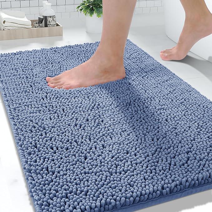 Yimobra Washable Bathroom Rugs, Super Soft & Absorbent Chenille Bath Mat for Floor & Carpet, Quick Dry Non Slip Bath Mat for Tub Shower, 32"x20",Denim Blue - ModernBath
