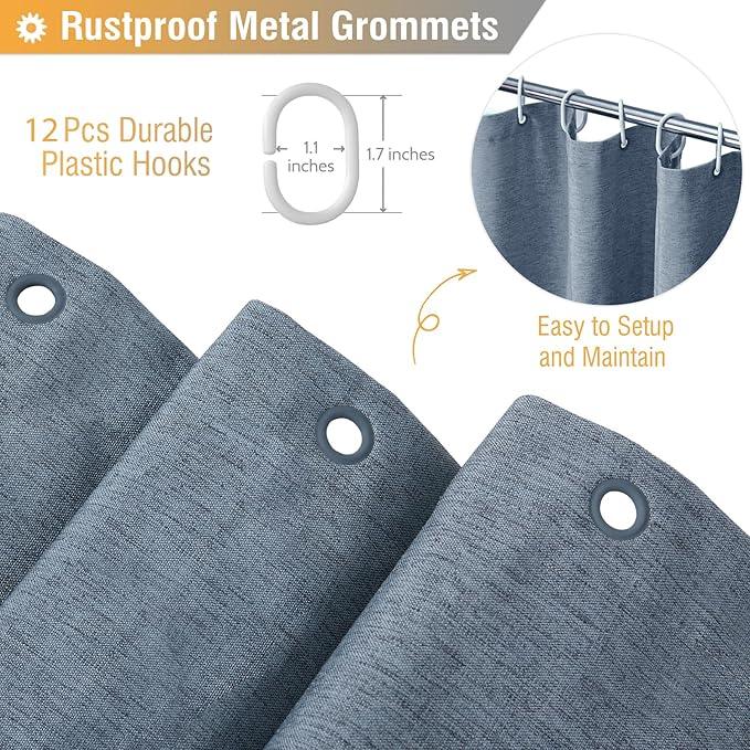 BTTN Fabric Shower Curtain, Linen Textured Heavy Duty Polyester Cloth Shower Curtain Set with Plastic Hooks, Blue Grey, 72" W x 72" L (Pack of 1) - ModernBath