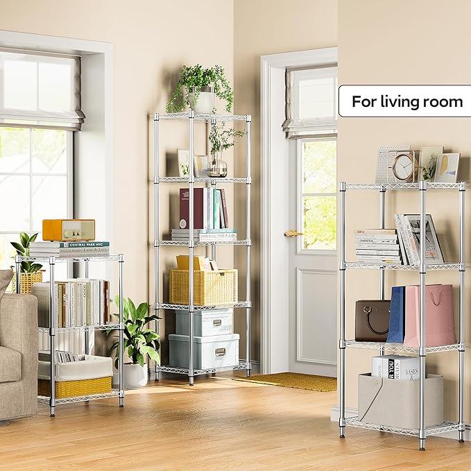 4 Tiers Shelf Metal Storage Shelves Wire Rack Closet Organizers with Wheel for Garage Kitchen Bathroom Laundry Chrome 11.8" D x 17.7" W x 41.9" H - ModernBath