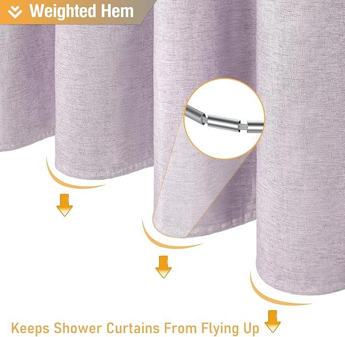 BTTN Lavender Shower Curtain - Linen Textured Heavy Duty Waterproof Cloth Shower Curtain Set with 12 Plastic Hooks, Hotel Spa Luxury Simple Decorative Thick Fabric Shower Curtains for Bathroom - 72x72 - ModernBath