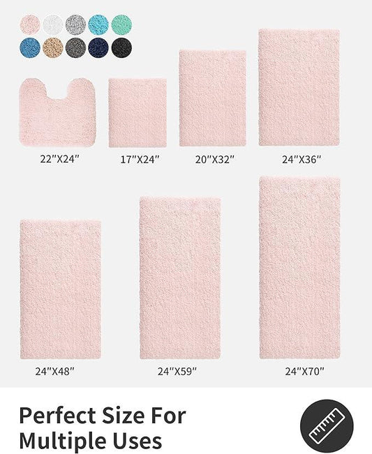 ILANGO Pink Bathroom Rugs 32" × 20" Non Slip & Super Absorbent Extra Thick Soft, Washable Bath Mat for Floor, Microfiber Plush Shaggy Bath Rug with Rubber for Bathtub Shower Room Sink - ModernBath