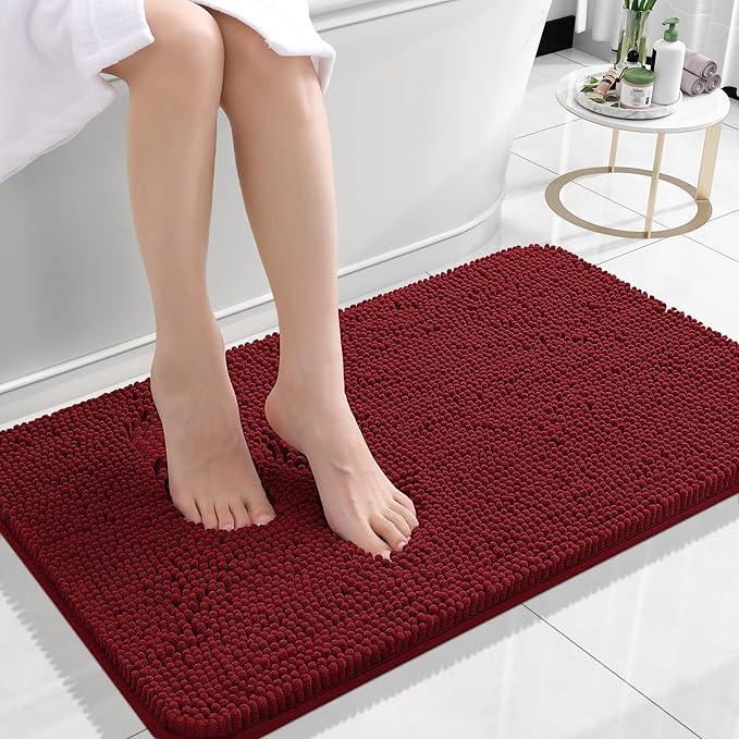 OLANLY Bathroom Rugs 24x16, Extra Soft Absorbent Chenille Bath Rugs, Rubber Backing Quick Dry, Machine Washable Bath Mats for Bathroom Floor, Tub and Shower, Home Decor Accessories, Red - ModernBath