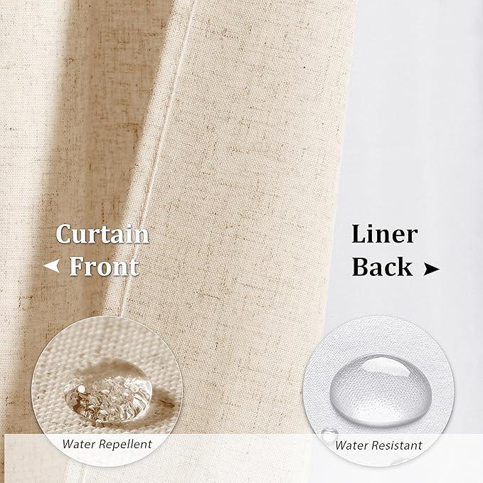 Naturoom Natural Linen Shower Curtain with Snap in Liner Set Rustic Farmhouse Shower Curtains for Bathroom 200GSM Textured Cream Burlap Cloth Double Bath Curtains with See Through Top Window 72x84 - ModernBath