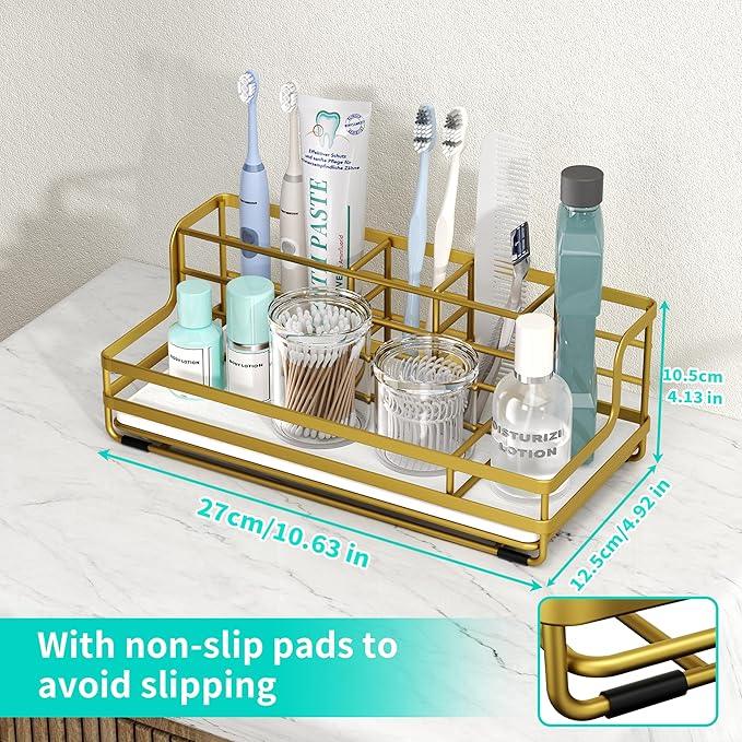 HapiRm Toothbrush Holders for Bathroom - 5 Partitions Bathroom Counter Organizer with Instant Drying Stone, Stainless Steel Countertop Storage Electric Toothbrush Toothpaste Holder - Gold - ModernBath