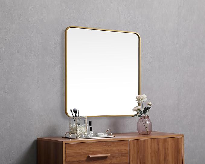 ARS Concepts Aura, Soft Corner Metal Square Mirror 30X30 Inch in, Modern, Brass - ModernBath