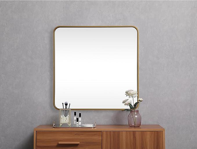 ARS Concepts Aura, Soft Corner Metal Square Mirror 30X30 Inch in, Modern, Brass - ModernBath