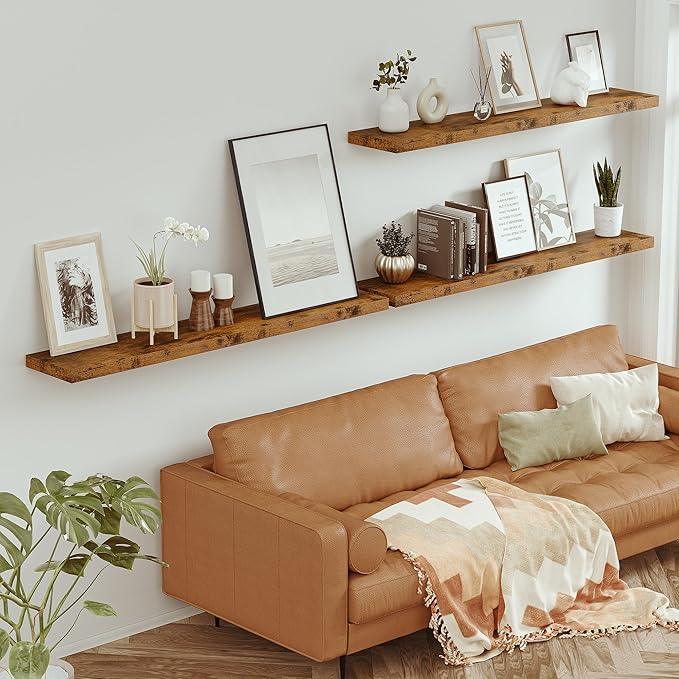 Vivelove 55 inches Long Floating Shelves for Wall, Extra Deeper & Thicker Storage Shelf for Living Room, Kitchen, Farmhouse,Wall Shelves with Invisible Brackets,Set of 1, Rustic Brown - ModernBath