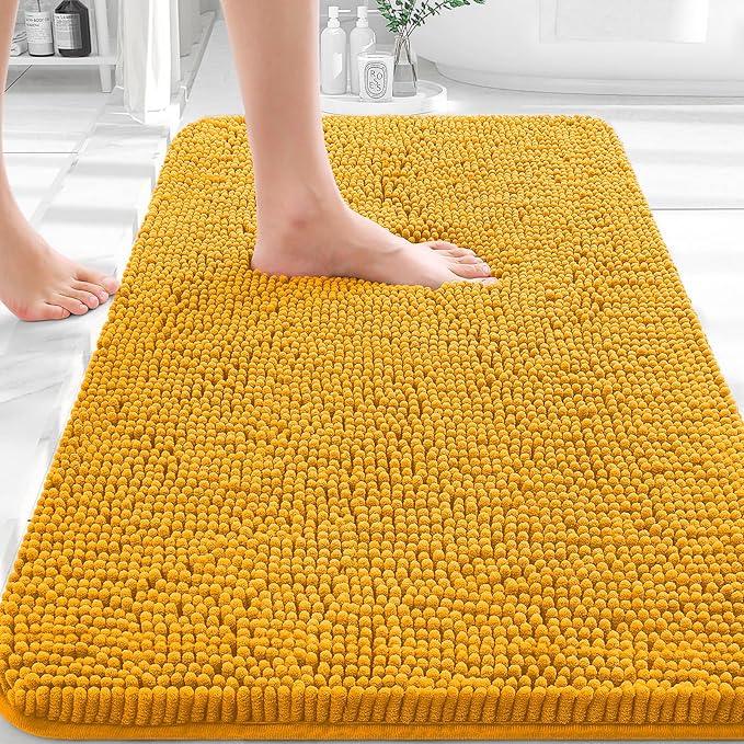 OLANLY Bathroom Rugs 30x20, Extra Soft Absorbent Chenille Bath Rugs, Rubber Backing Quick Dry, Machine Washable Bath Mats for Bathroom Floor, Tub and Shower, Home Decor Accessories, Golden Yellow - ModernBath