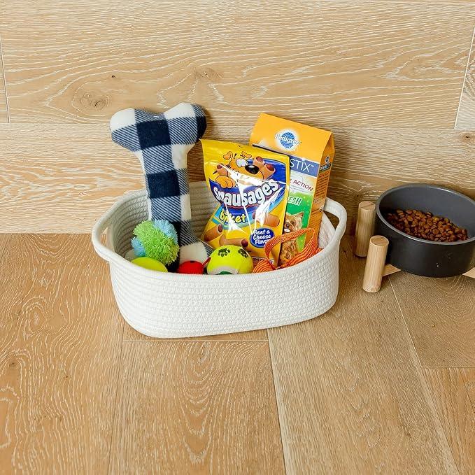 NaturalCozy 5-Piece Rectangle Storage Basket Set- Natural Cotton Rope Woven for Organizing! Small Basket for Montessori, Baby Nursery, Dog Toy Baskets, Cat Toy Box, Bathroom Organization Bin - ModernBath