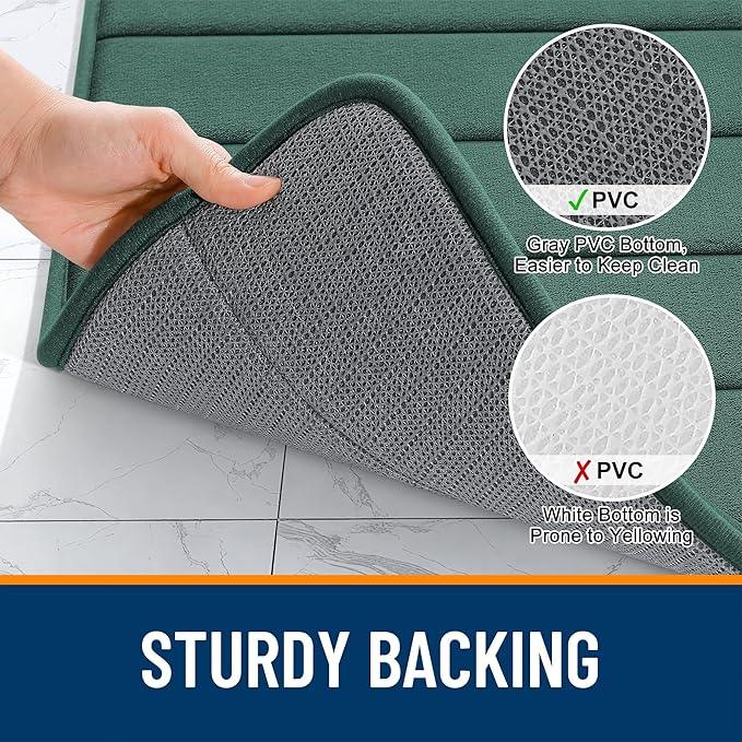 OLANLY Memory Foam Bath Mat 24x16, Super Soft Absorbent Bathroom Rugs, Quick Dry, Machine Washable Shower Floor Rugs, Bathmat Carpet, Bathroom Home Decor Accessories, Blackish Green - ModernBath