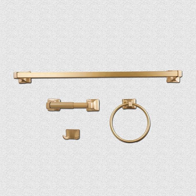 SENTO Cellar Classic Bathroom Accessories Set, Heavy Duty Metal Bath Hardware Set Wall Mounted, Includes Robe Hook, Standard Toilet Paper Holder, Towel Ring, 24” Towel Bar (4-Piece, Satin Brass) - ModernBath