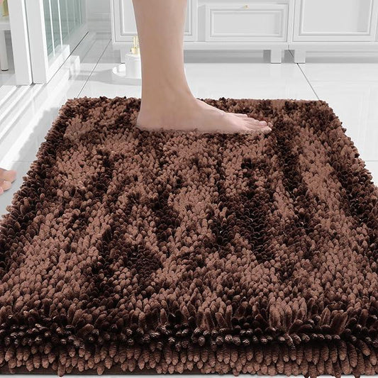 Yimobra Chenille Bathroom Rugs Non Slip, Extra Thick Soft Absorbent Bath Rug, Machine Washable Quick Dry Bath Mat for Bathroom Floor, Tub and Shower, Home Decor Accessories, 24x17, Brown - ModernBath