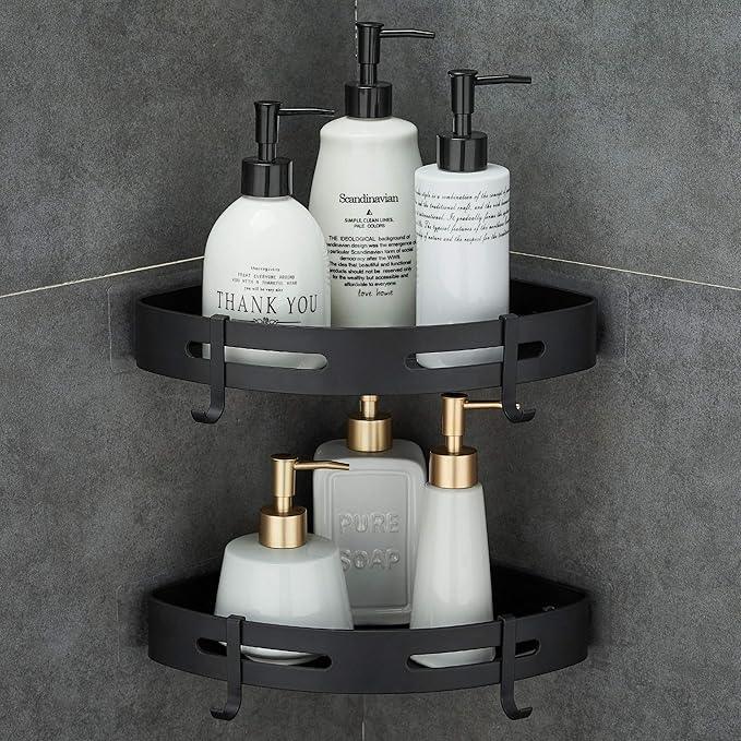 Hoomtaook Adhesive Corner Shelf Bathroom Shower Caddy Organizer for Kitchen Toilet No Drilling 2-Tier Bathroom Corner Shelves Shower Caddies - ModernBath