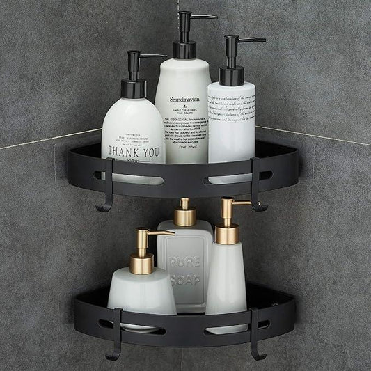 Hoomtaook Adhesive Corner Shelf Bathroom Shower Caddy Organizer for Kitchen Toilet No Drilling 2-Tier Bathroom Corner Shelves Shower Caddies - ModernBath