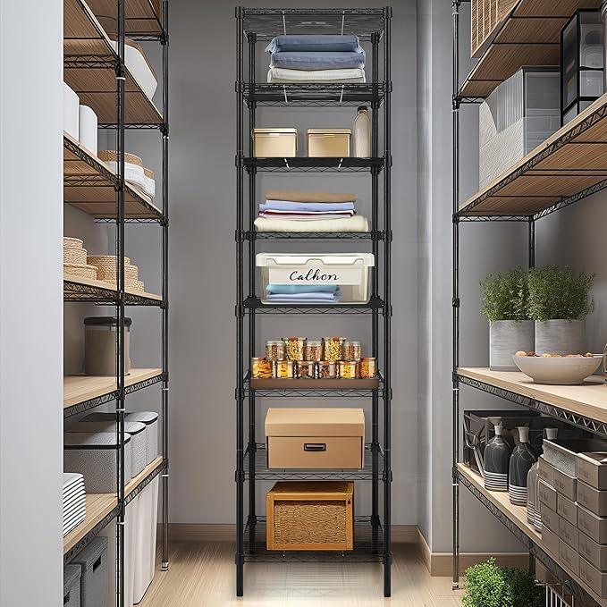 Finnhomy Heavy Duty 8 Tier Wire Shelving, 18x18x78.8 inches 8 Shelves Storage Rack with Thicken Steel Tube, Pantry Shelves for Storage, Adjustable Metal Shelving Unit, NSF Certified, Black - ModernBath