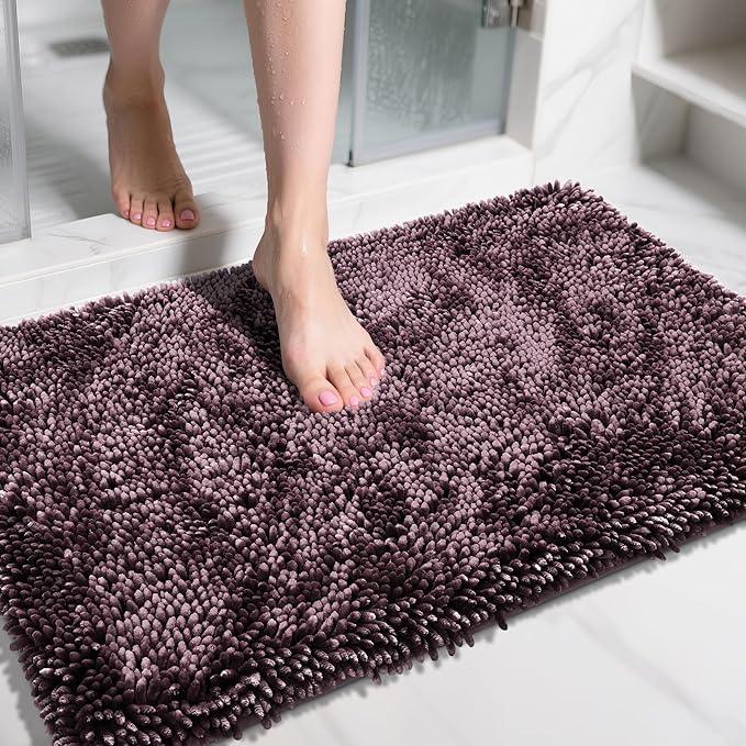 Yimobra Large Bathroom Rug Non Slip 36x24 Inch, Extra Thick Soft Absorbent Chenille Bath Mat, Machine Washable Bath Rugs for Bathroom Floor, Tub and Shower, Home Decor Accessories, Purple Grey - ModernBath
