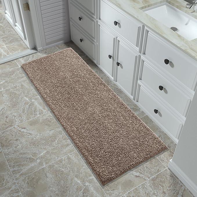 Yimobra Bathroom Runner Rug Non Slip Washable, Soft Absorbent Microfiber Long Bath Mat, Dual-Tone Decor Rug with Rubber Backing for Floor,Tub and Hallway,60x24,Home Essentials,Brown and White - ModernBath