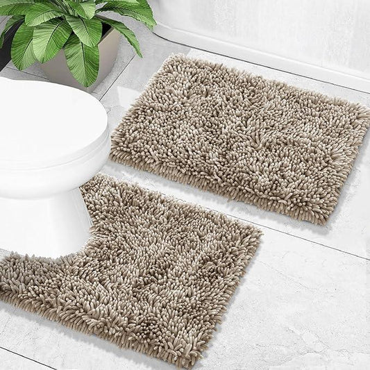 Yimobra Bathroom Rugs Sets 2 Piece, Soft Absorbent Bath Mat and U-Shaped Toilet Rug with Non Slip Backing, Luxury Shaggy Bath Mats for Bathroom, Machine Washable, 24"x17"+24"x20", Camel - ModernBath