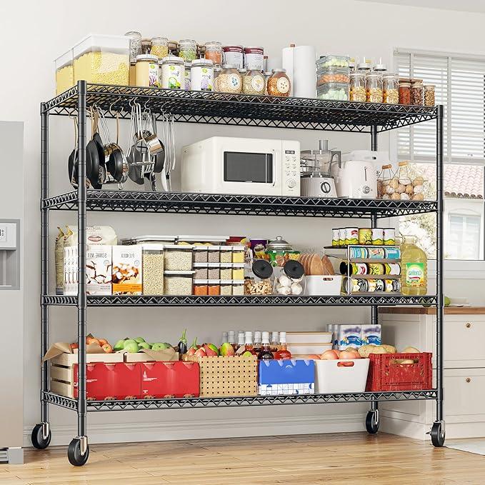 REIBII 55.5''W Heavy Duty Metal Shelves with Wheels - 4PCS Adjustable Garage Storage Rack, 75.6" H X 55.5''W X 24" D - ModernBath
