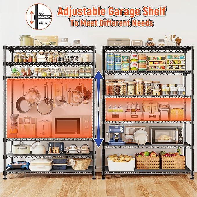 REIBII 75" H Metal Shelving 6 Tier Storage Shelf Adjustable Kitchen Shelf Wire Shelving Unit Detachable Storage Rack for Kitchen Laundry Living Room Commercial Heavy Duty Metal Shelf 75" X35" X14" - ModernBath